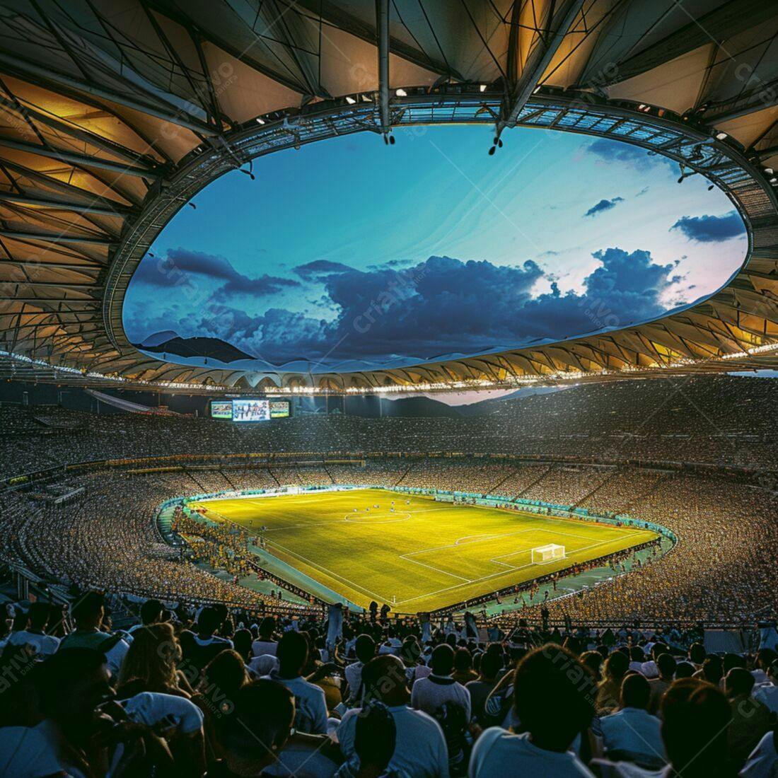 Estádio lotado em jogo noturno