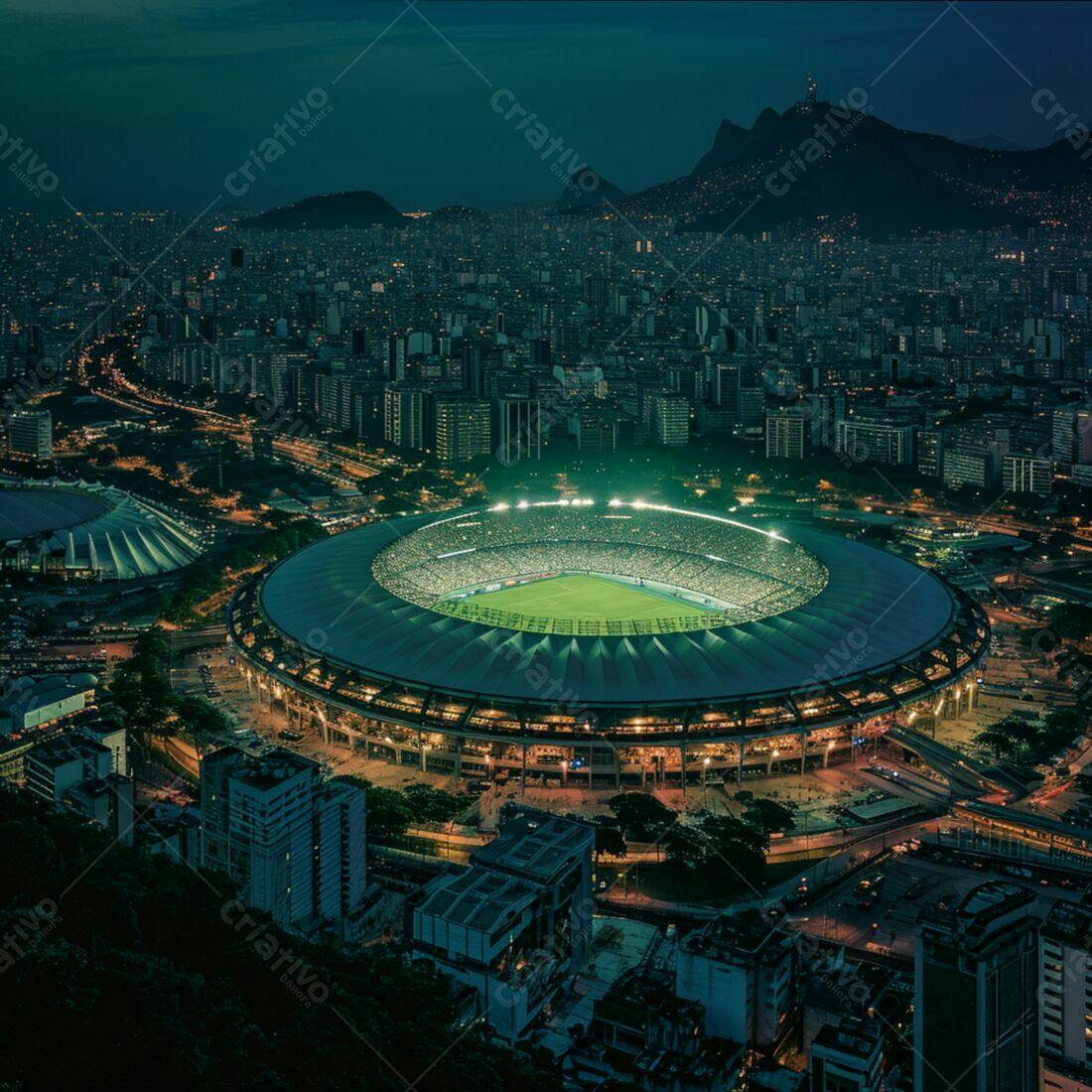 Estádio iluminado à noite no Rio de Janeiro