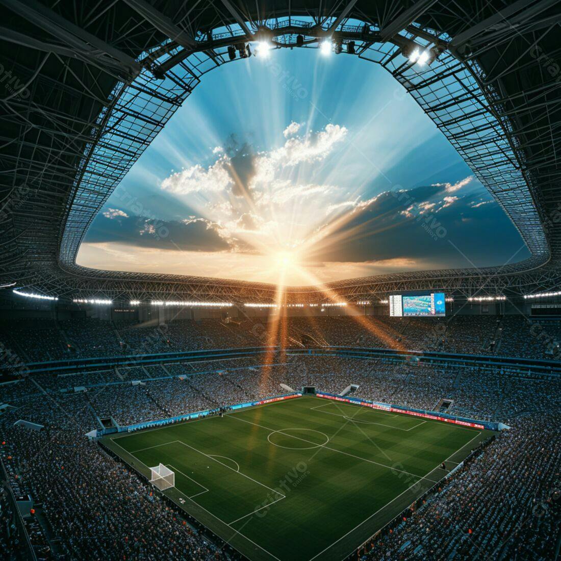 Estádio de futebol ao pôr do sol