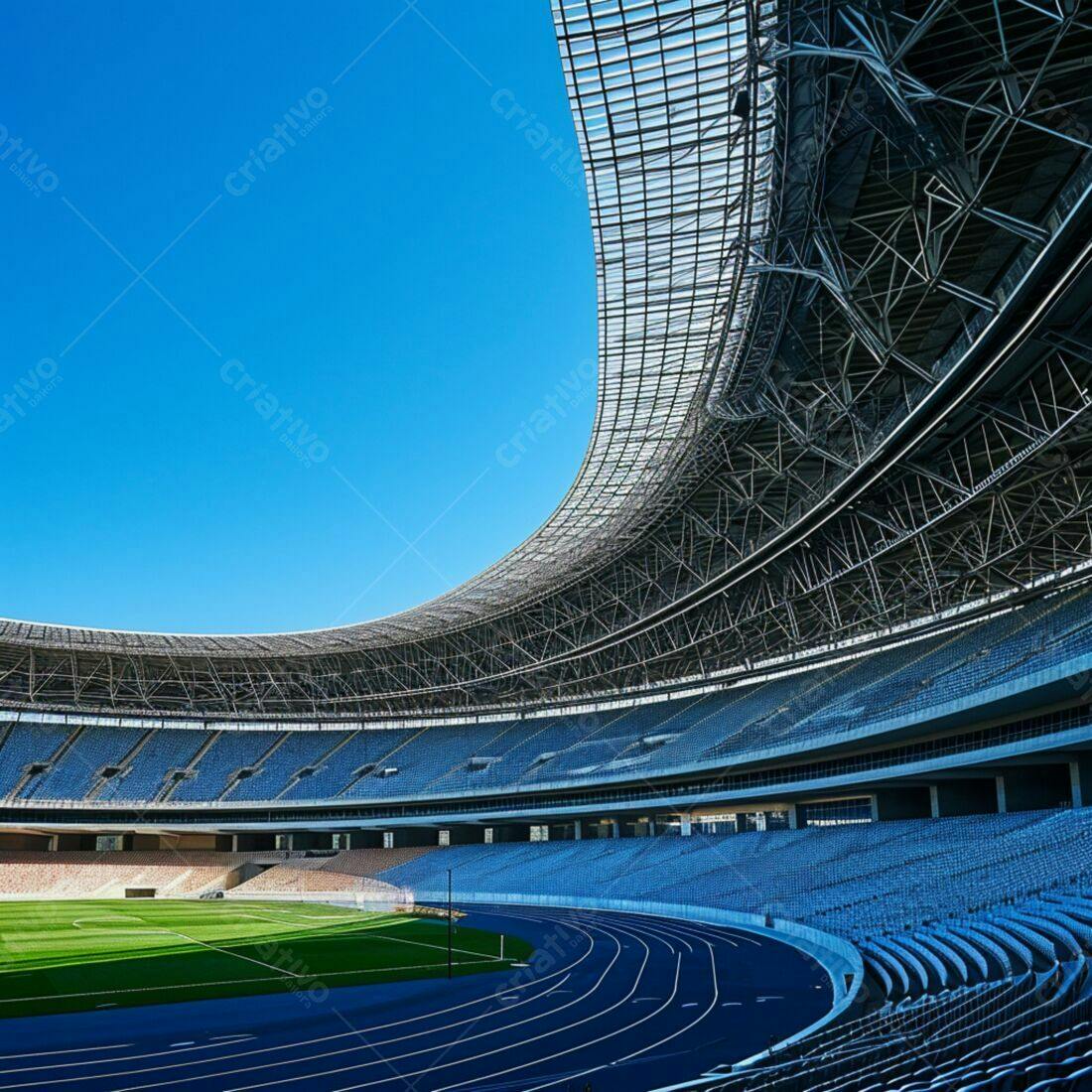 Estádio moderno sob céu azul claro
