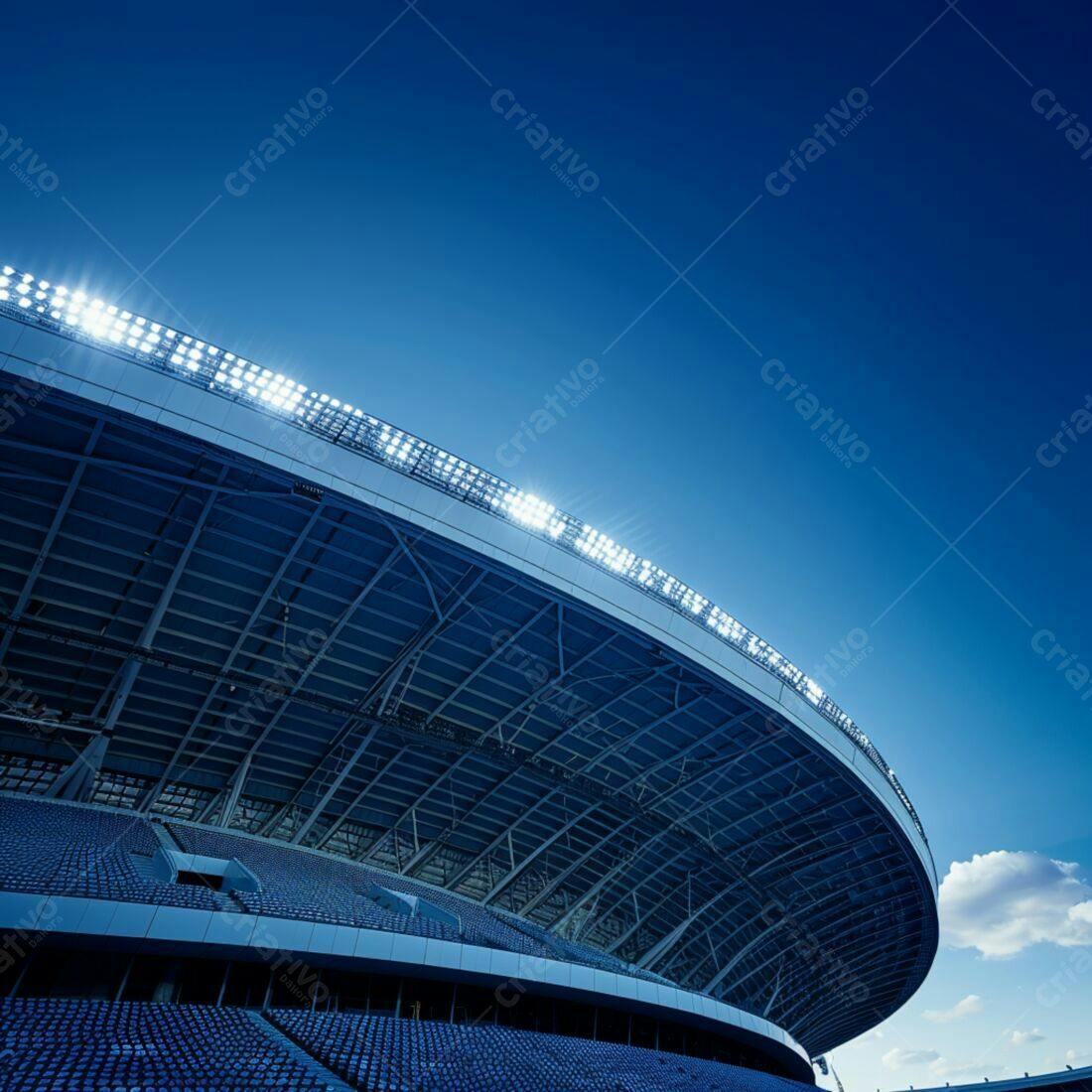 Estádio moderno sob céu azul