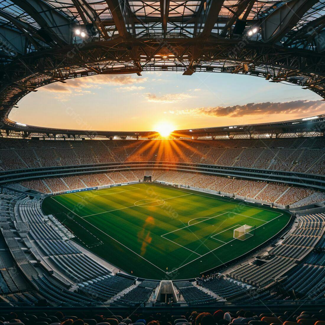 Estádio de futebol ao pôr do sol