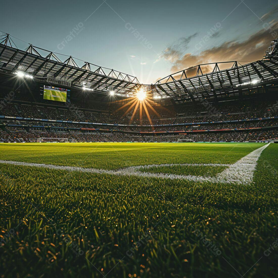 Estádio de futebol ao pôr do sol