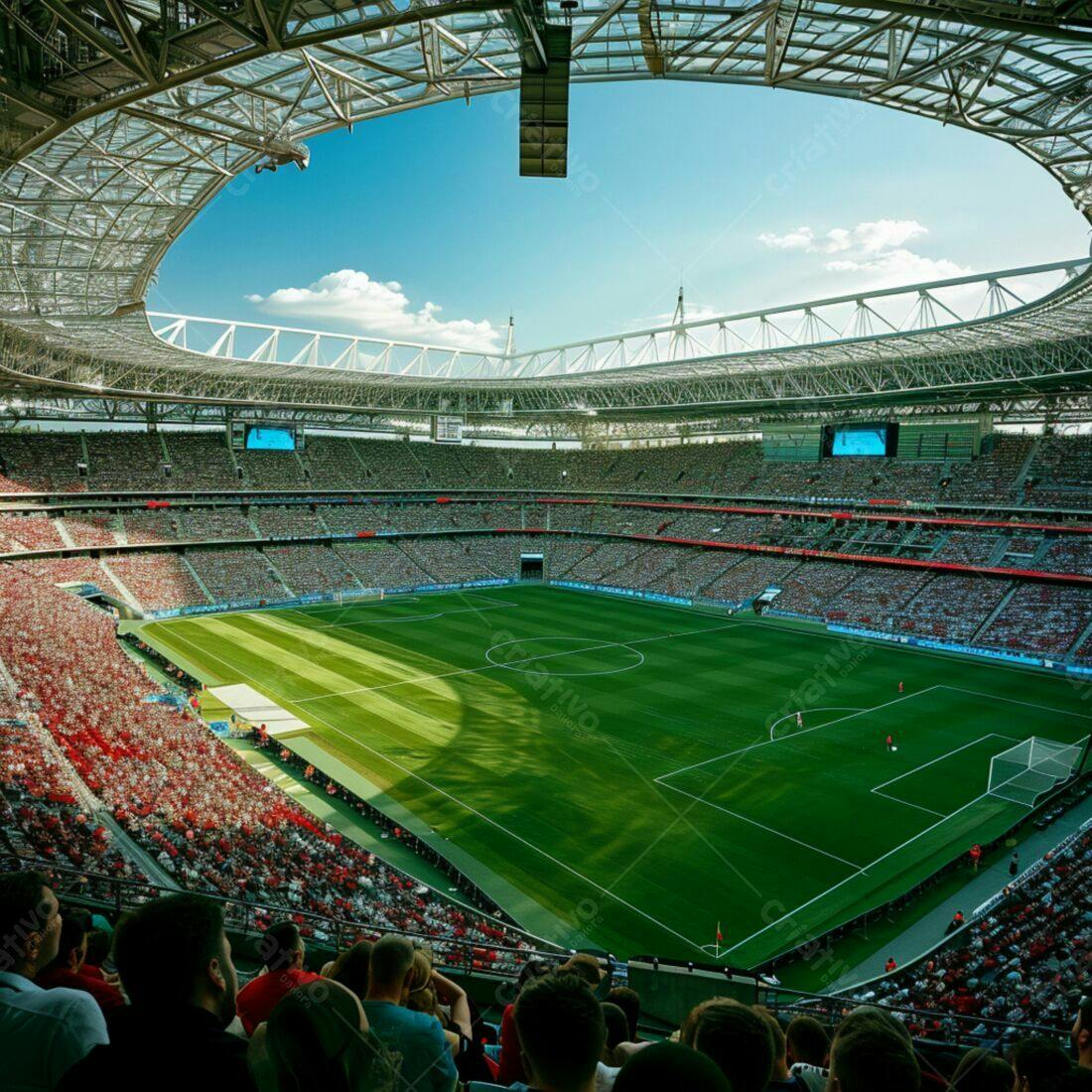 Estádio lotado em dia ensolarado