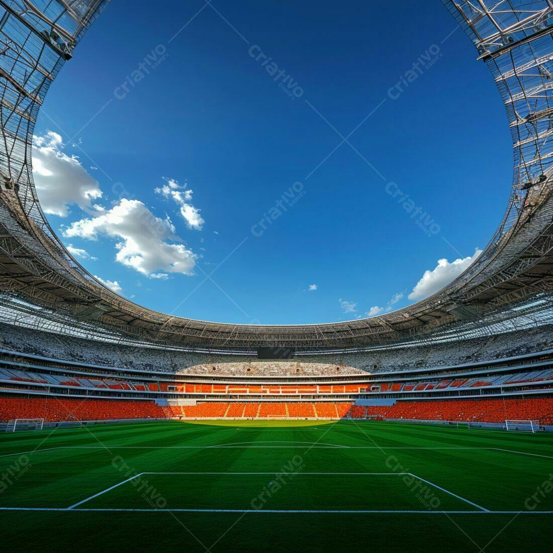 Estádio moderno sob céu azul claro