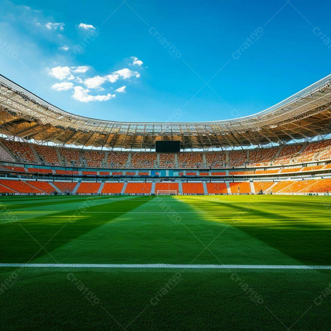 Estádio vazio sob céu azul claro