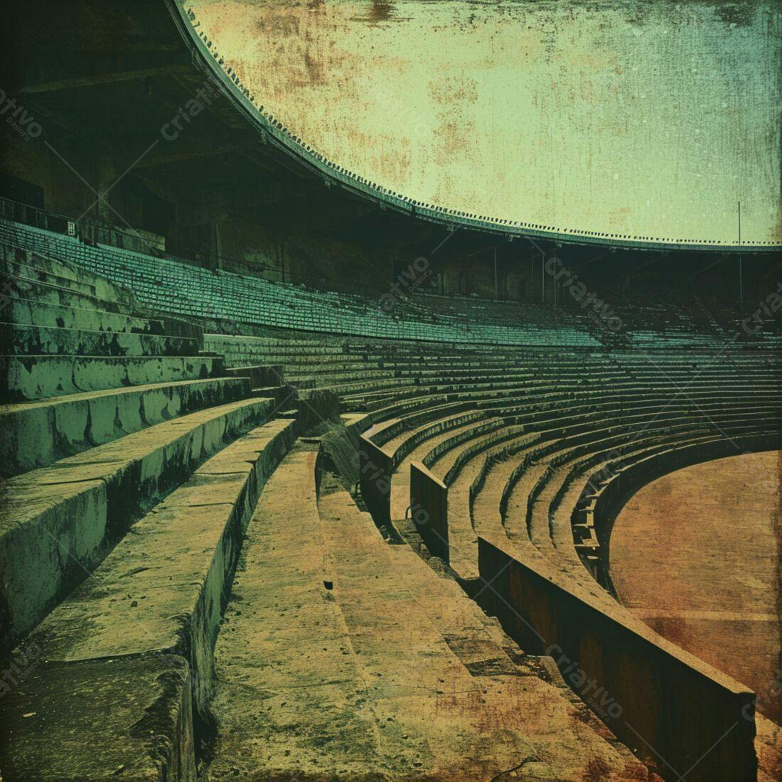 Estádio antigo e abandonado tons verde e marrom