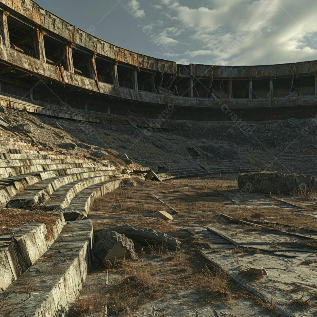Estádio abandonado em ruínas