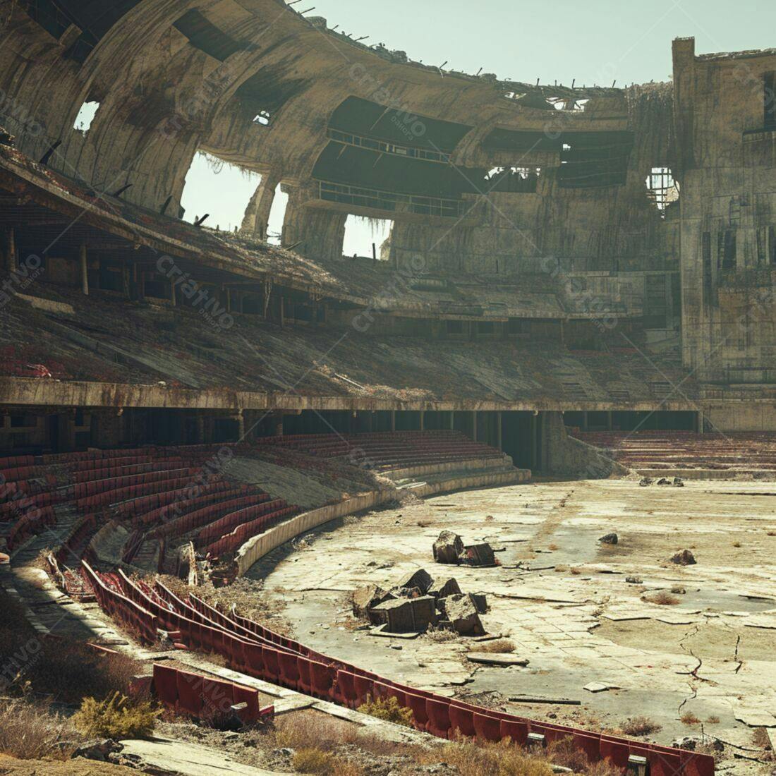 Estádio abandonado em ruínas