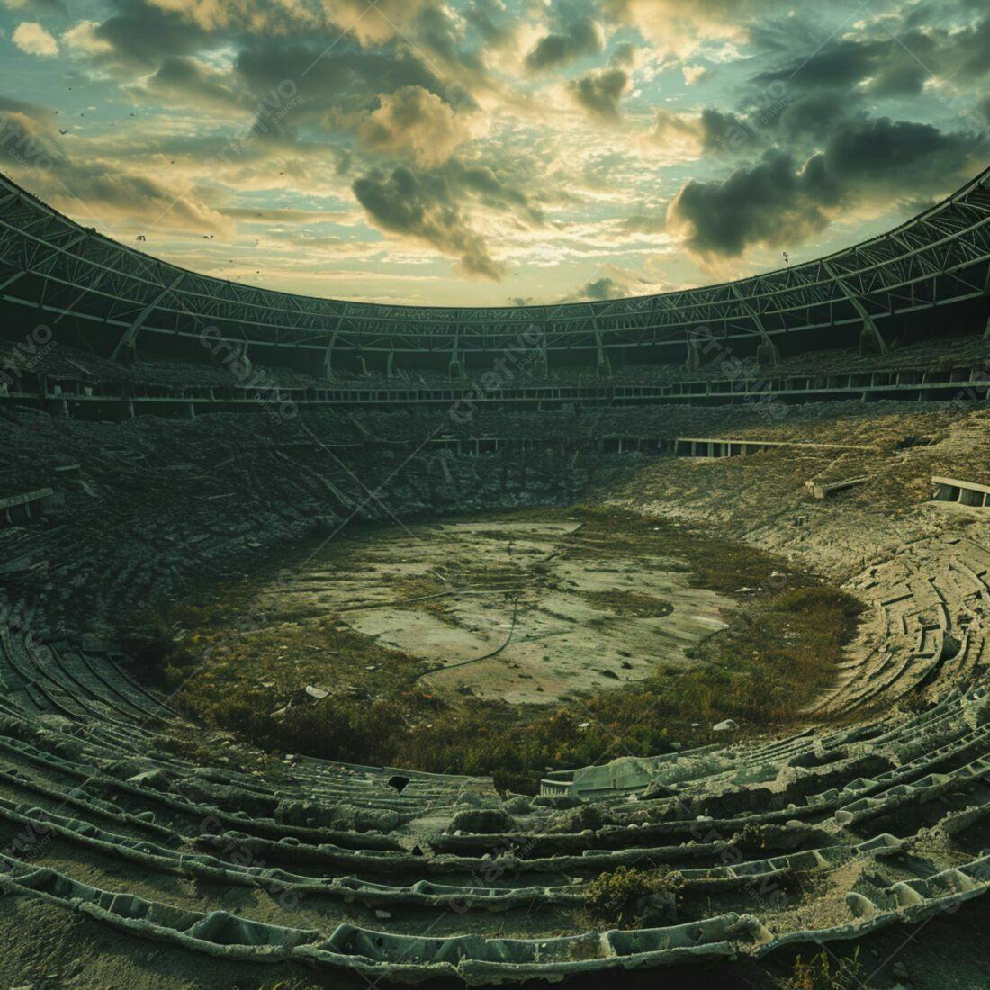Estádio abandonado ao entardecer