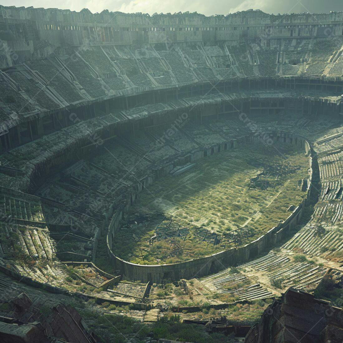 Estádio abandonado tomado pela natureza