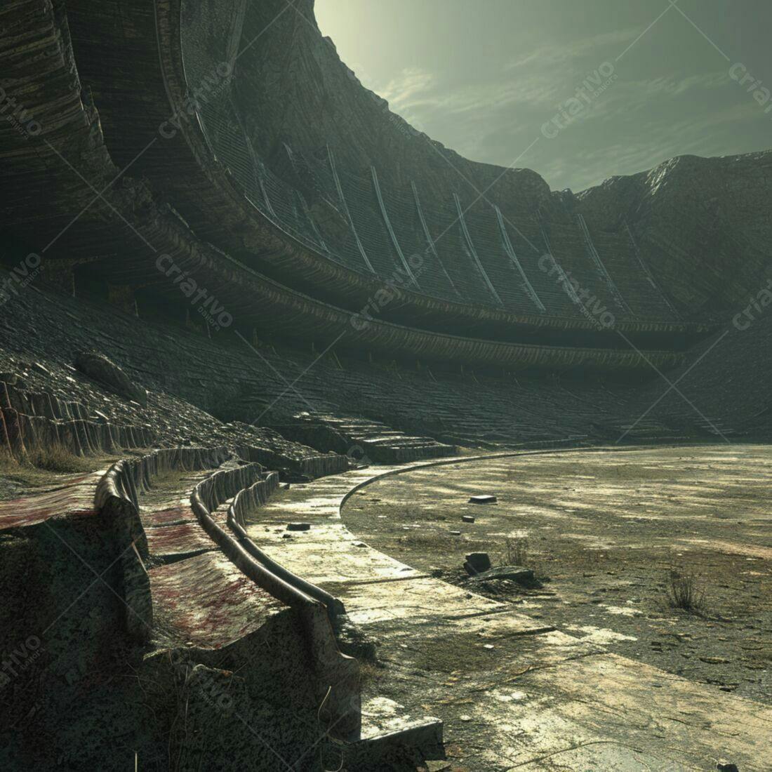 Estádio Antigo Abandonado em Paisagem Desértica