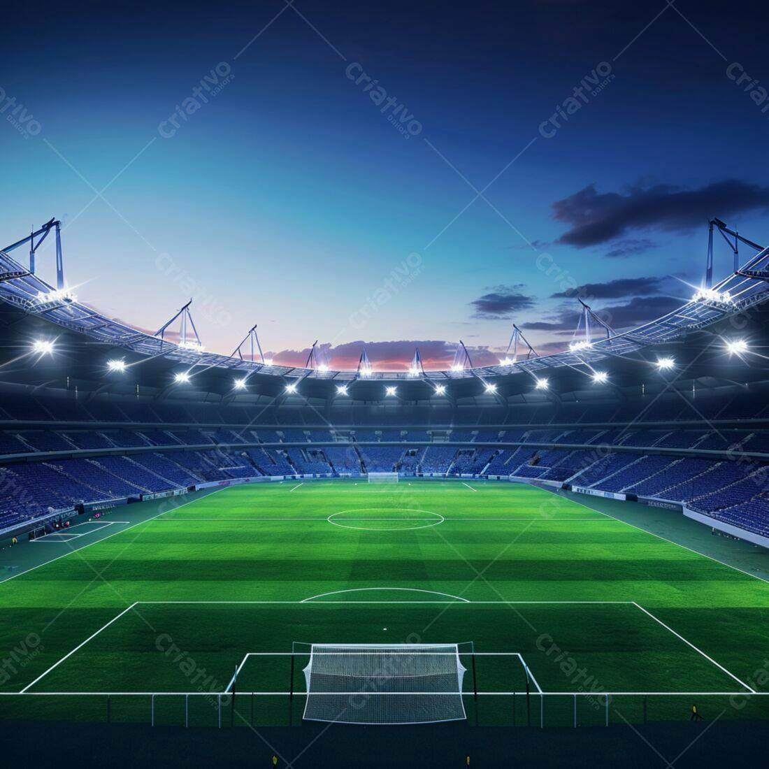 Estádio de futebol vazio ao entardecer