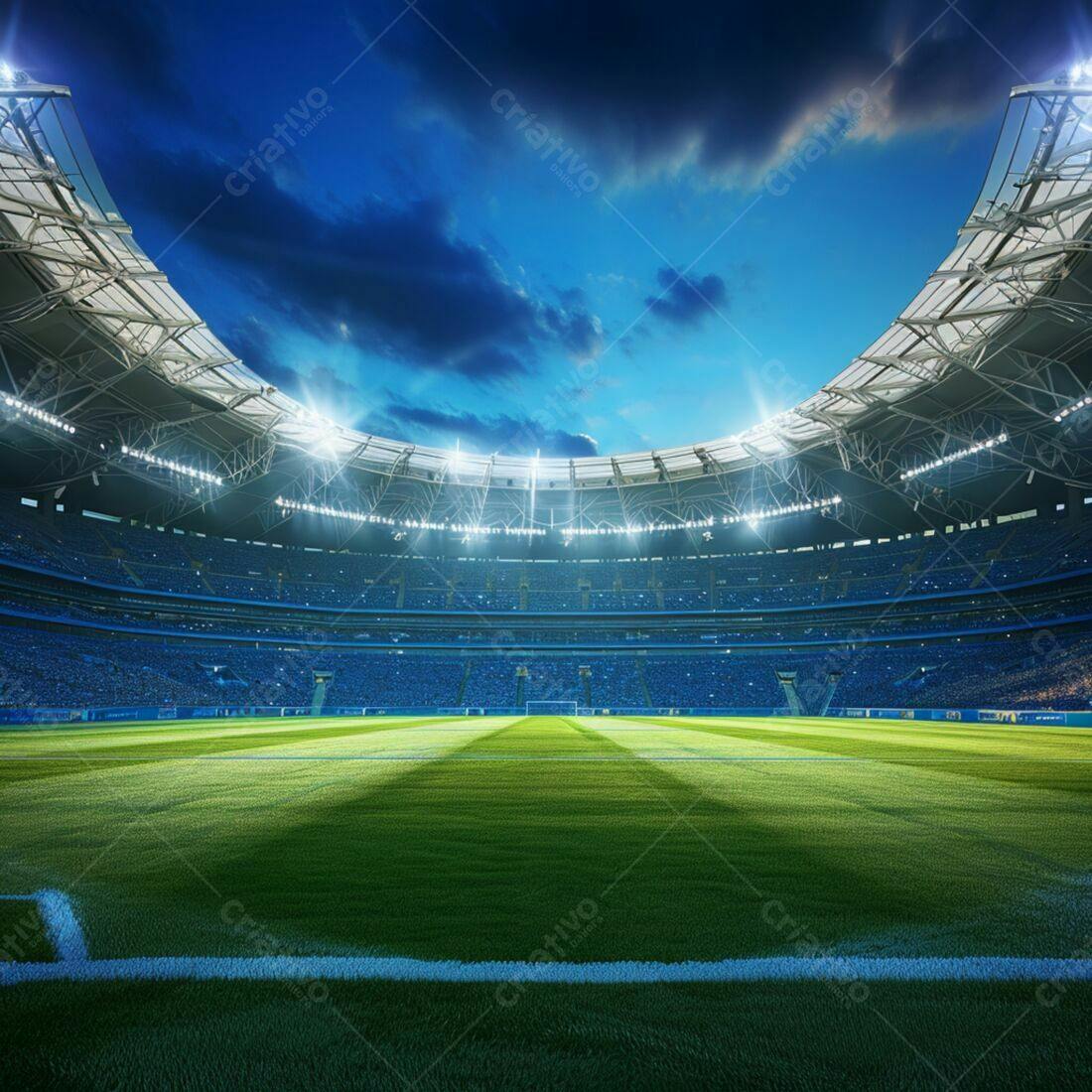 Estádio de futebol noturno iluminado