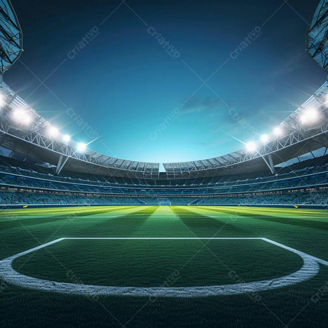 Estádio de futebol vazio ao entardecer