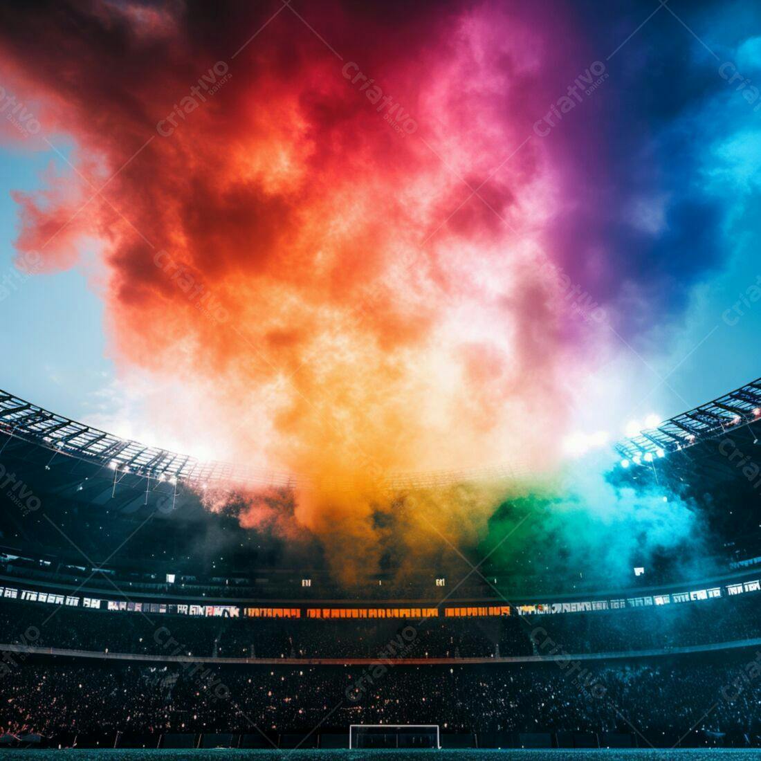 Estádio com fumaça colorida