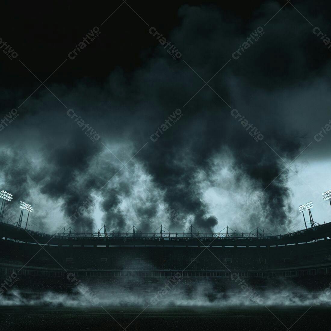 Estádio de futebol em noite nebulosa
