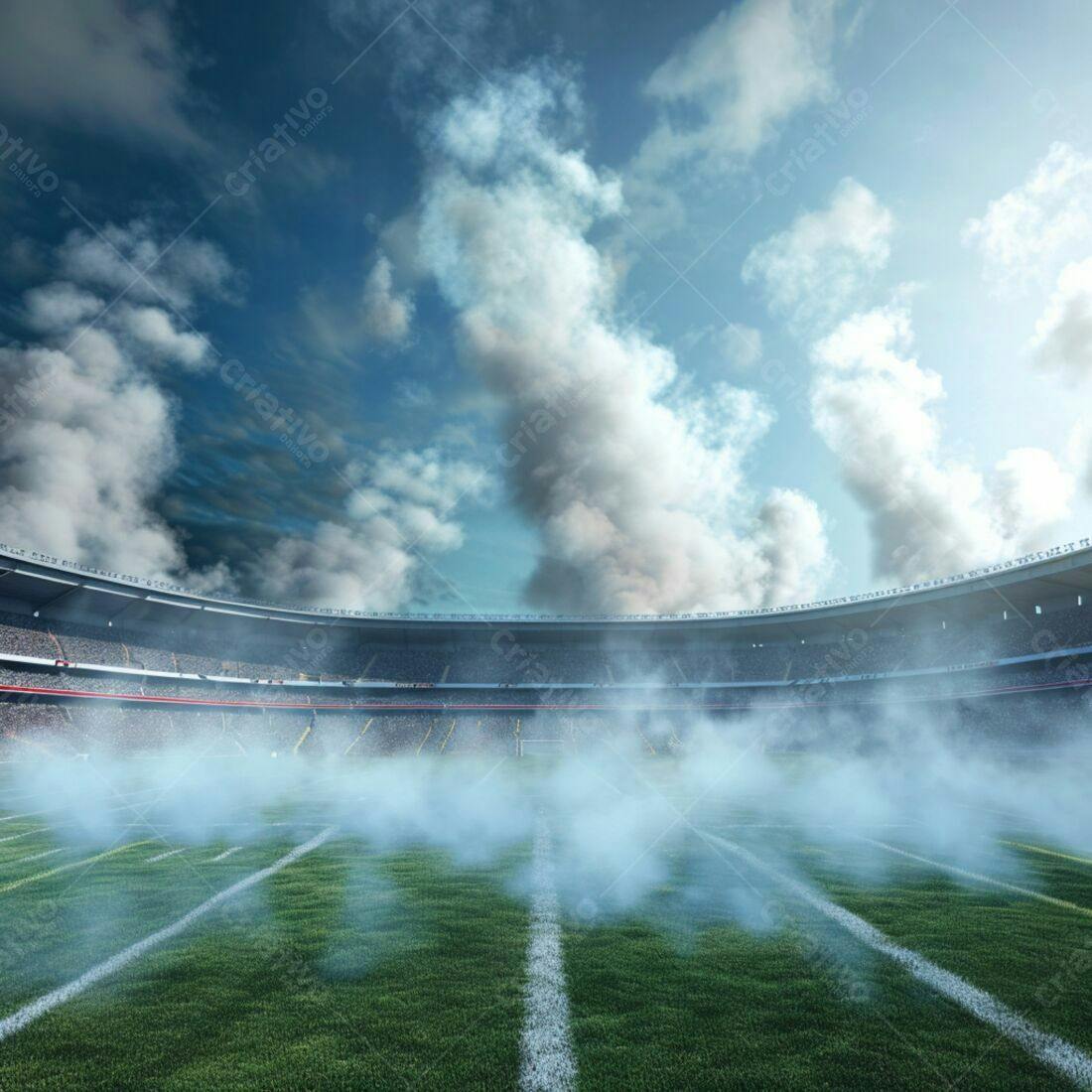Estádio de futebol americano com névoa