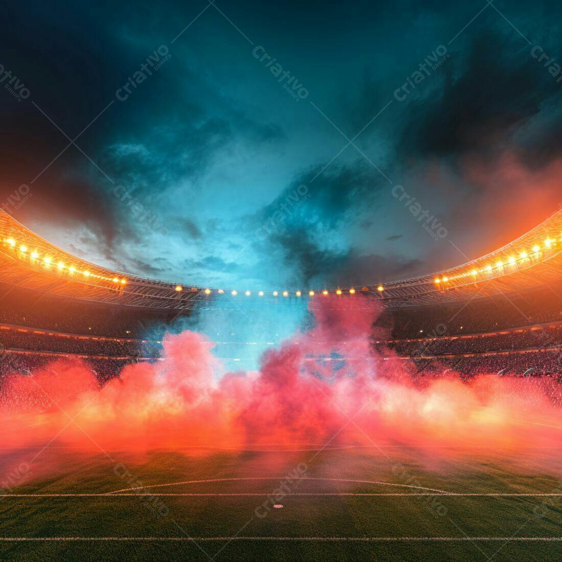 Estádio de futebol com fumaça colorida