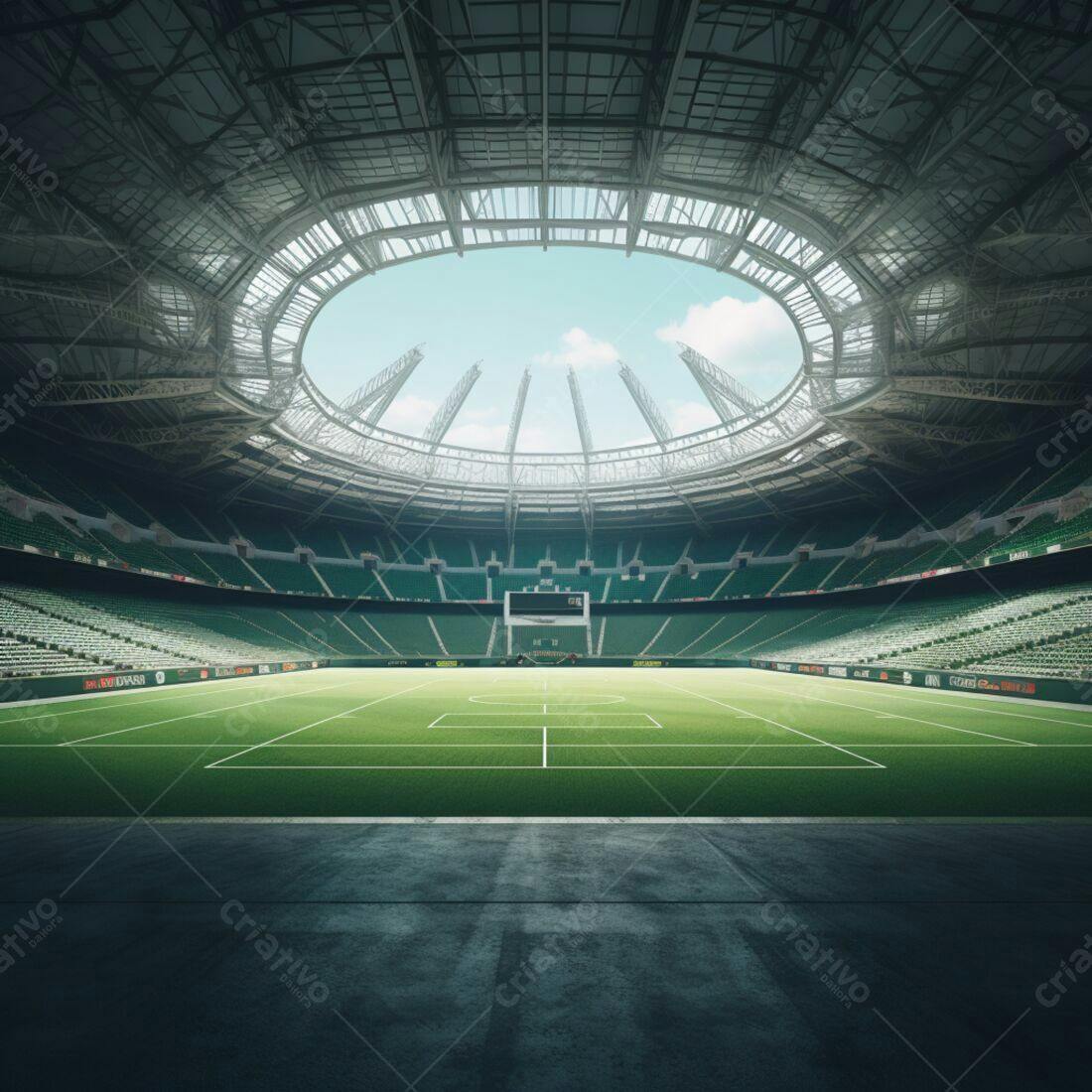 Estádio de futebol vazio com céu azul