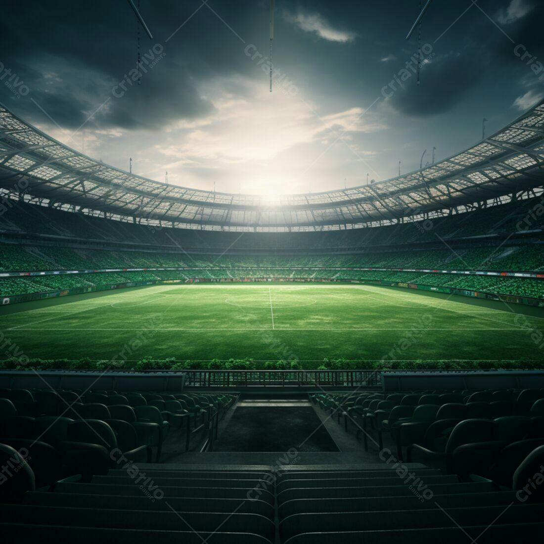 Estádio de futebol vazio sob céu nublado