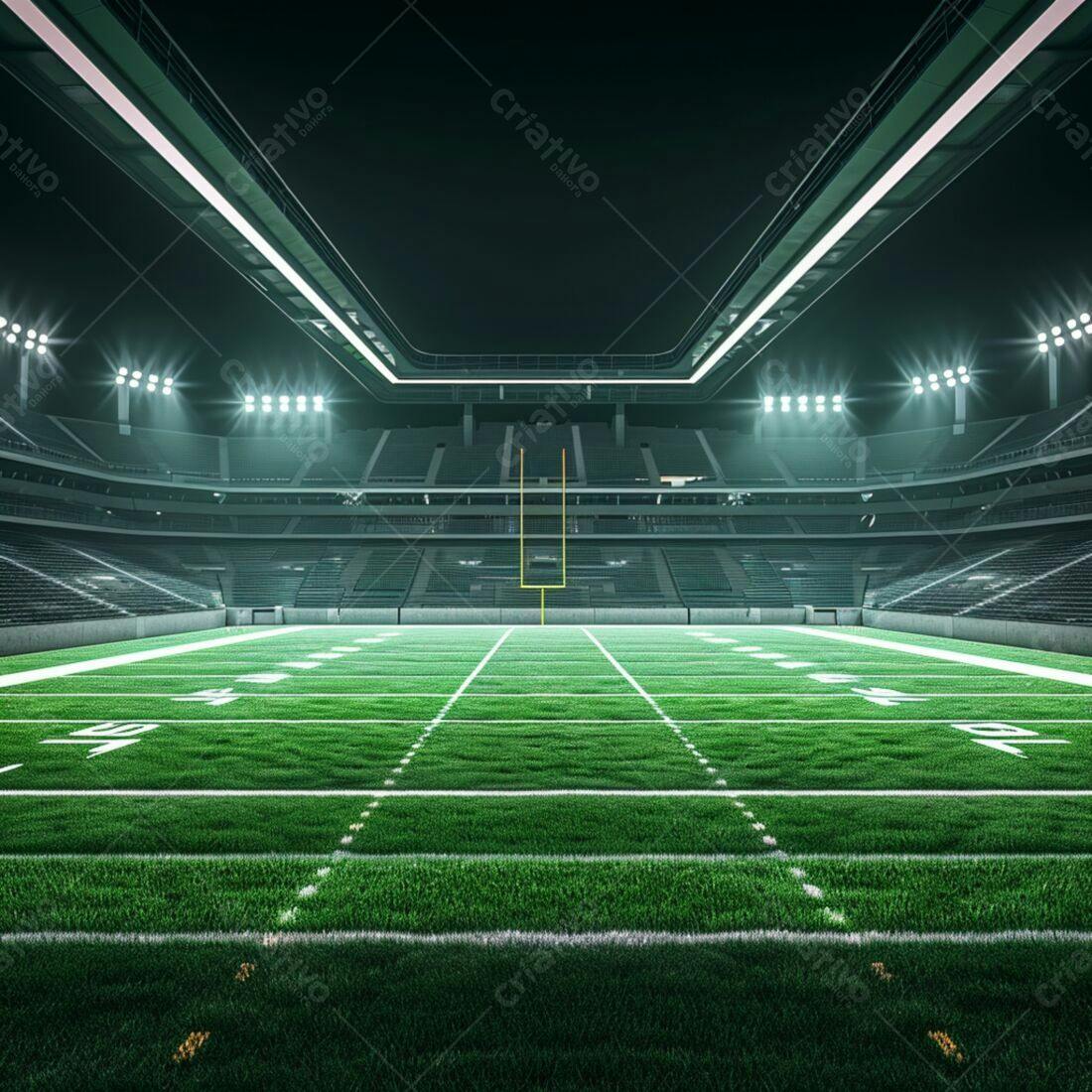 Campo de futebol americano noturno iluminado