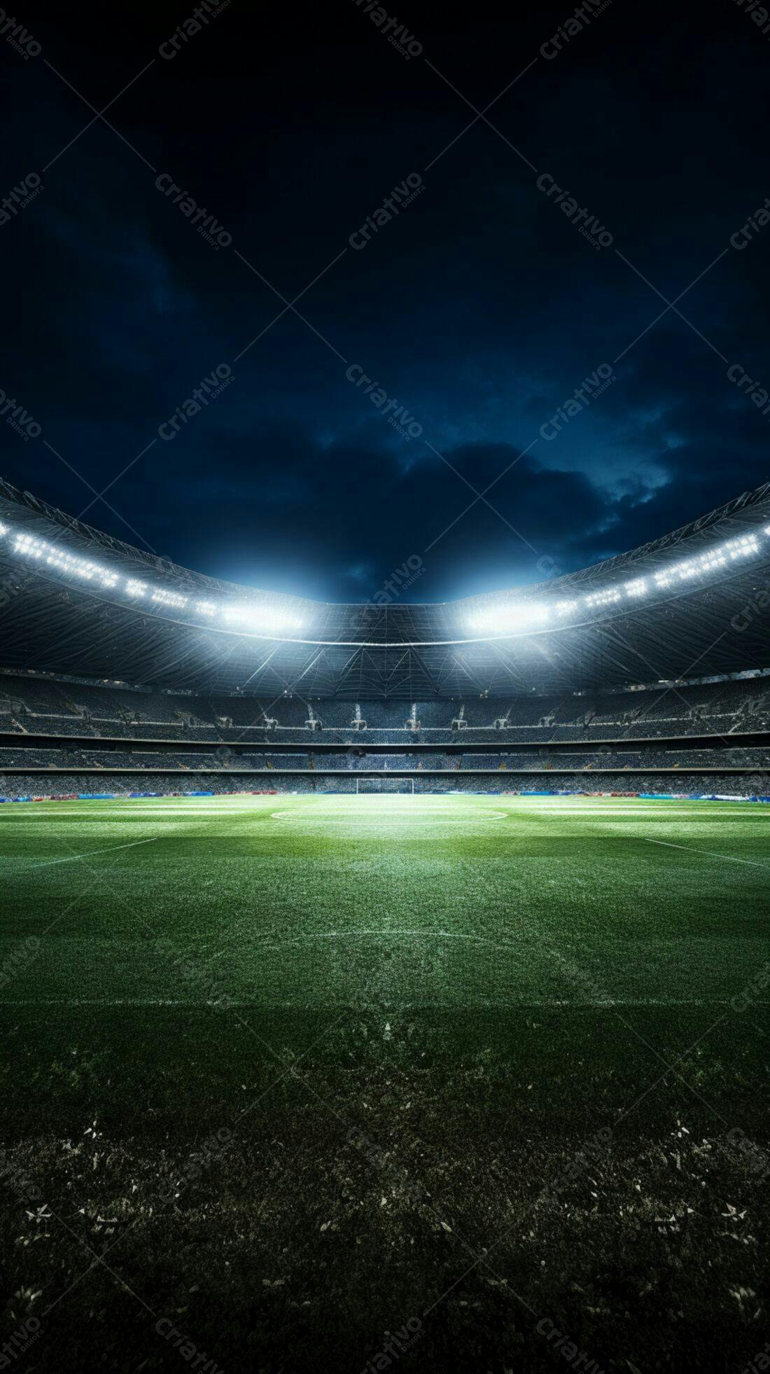 Estádio de futebol noturno iluminado