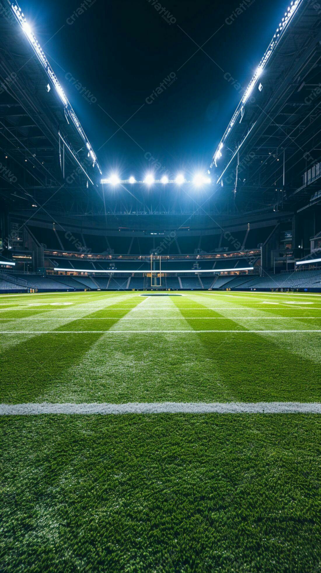 Campo de futebol americano noturno iluminado