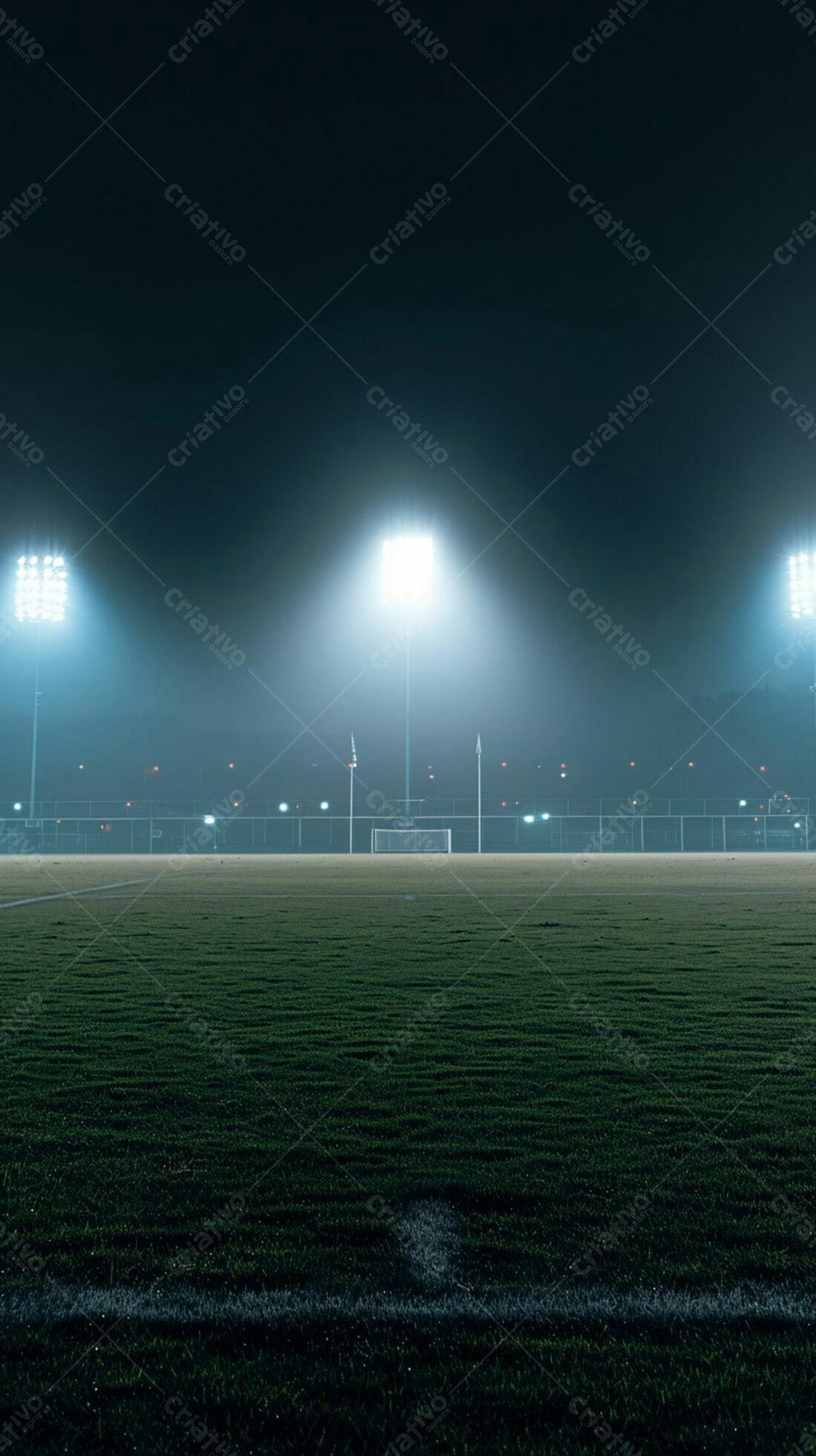 Campo de futebol noturno iluminado