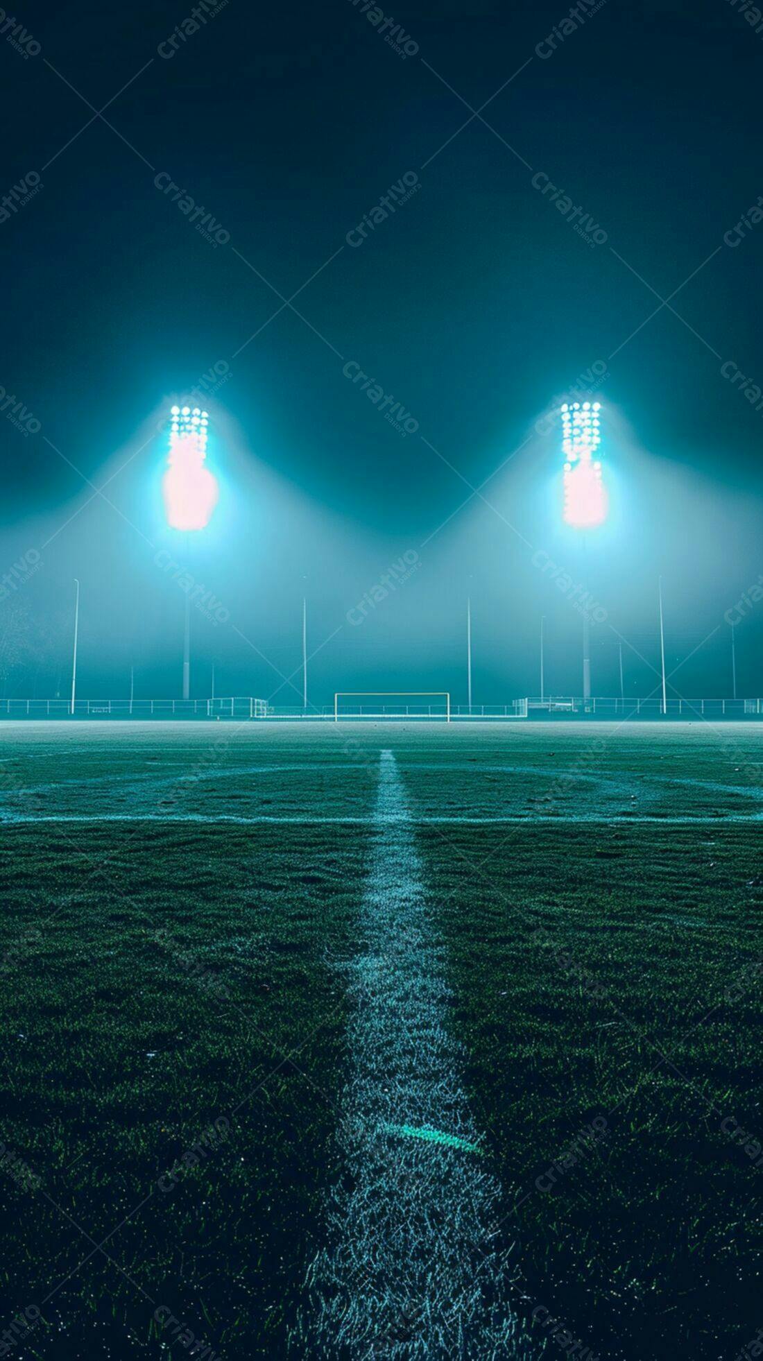 Campo de futebol noturno iluminado