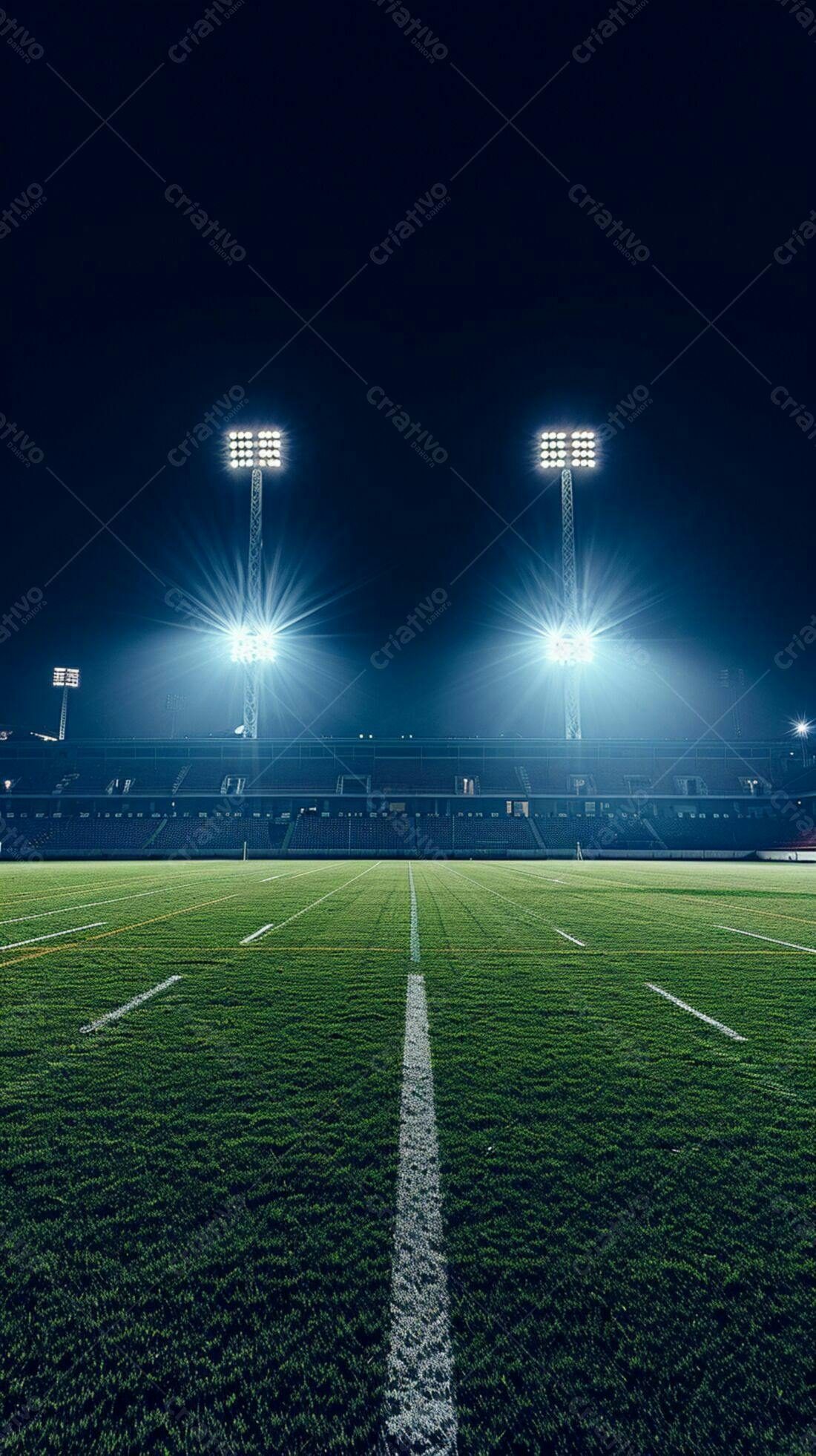 Campo de futebol americano noturno iluminado