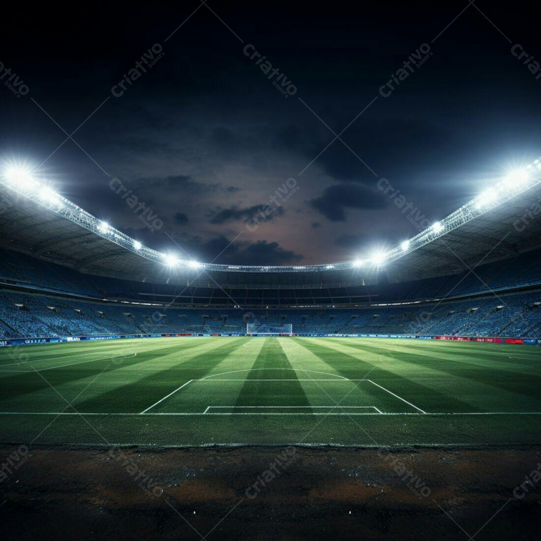 Estádio de futebol noturno iluminado