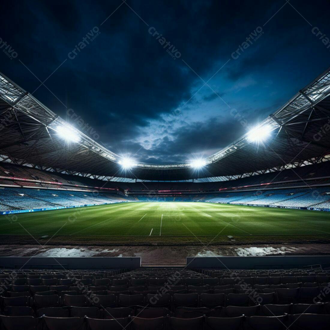 Estádio de futebol noturno vazio