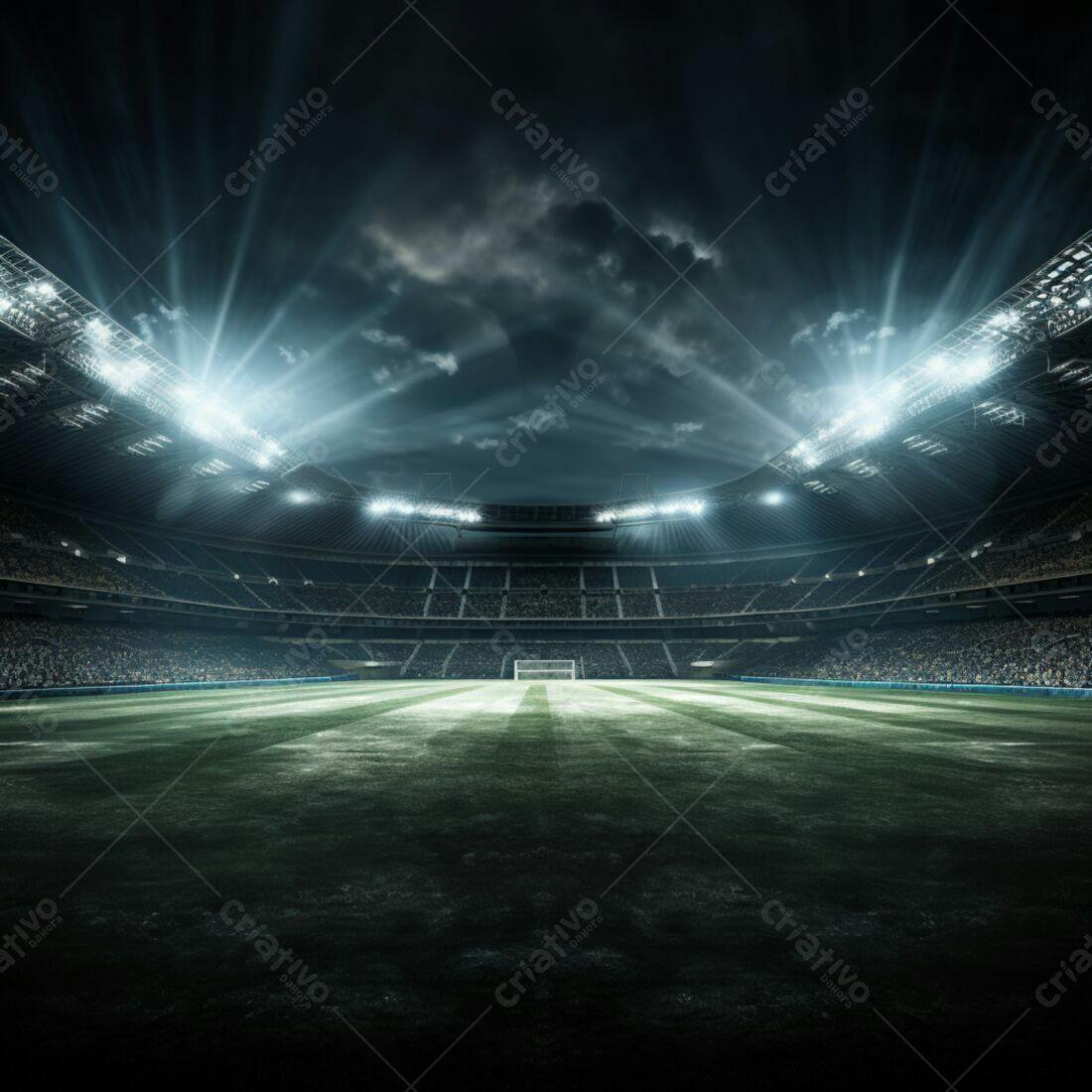 Estádio de futebol noturno iluminado