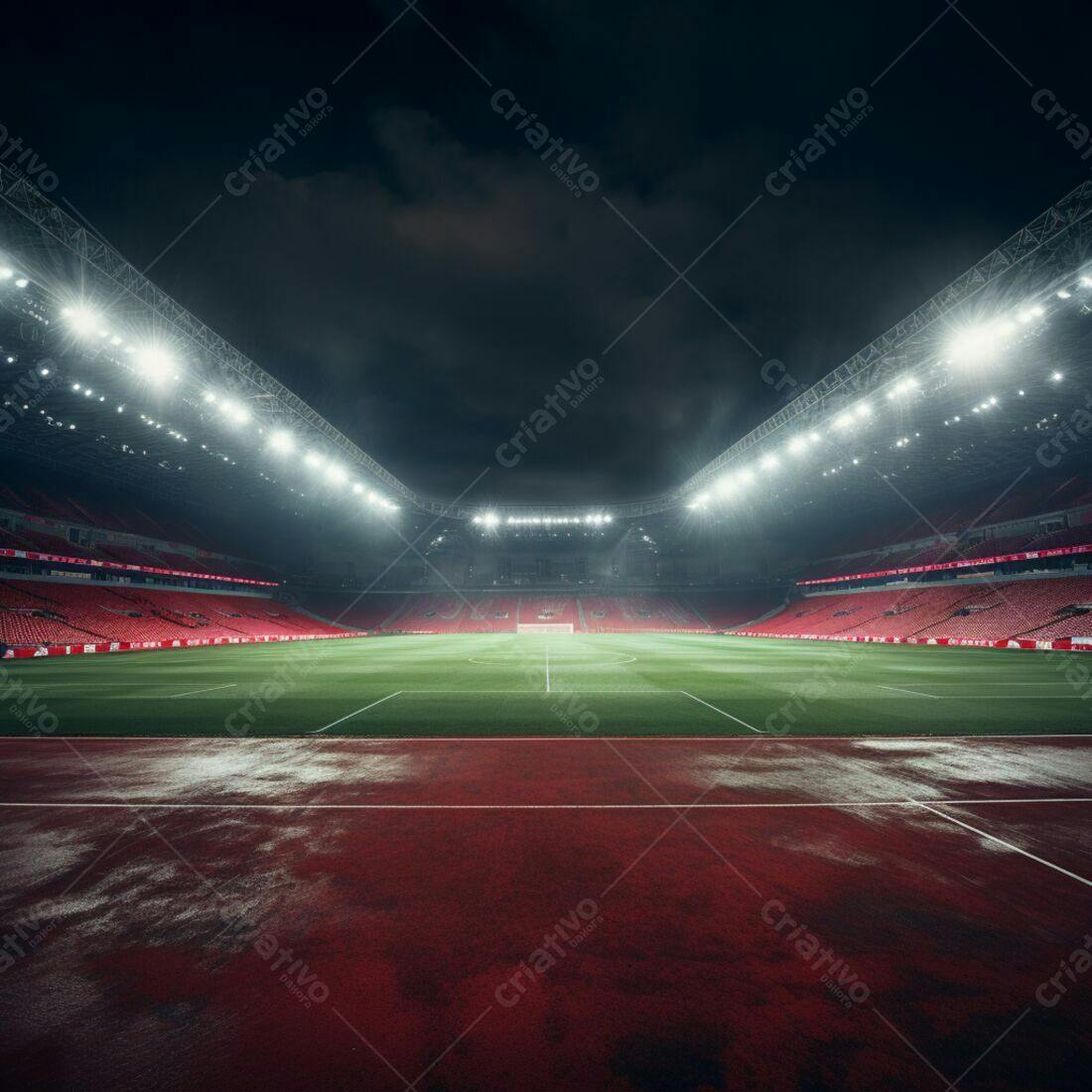 Estádio de futebol noturno iluminado