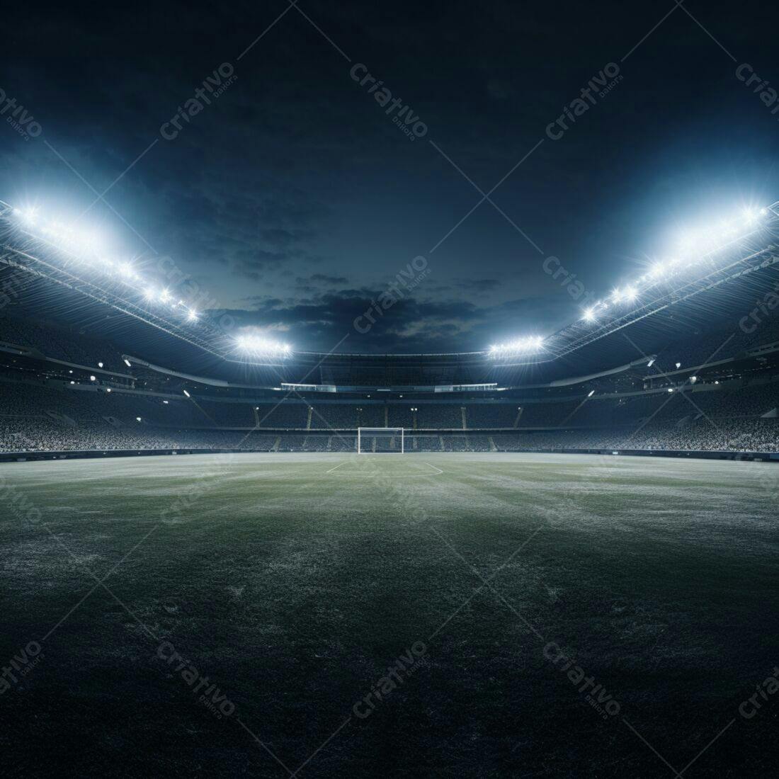 Estádio de futebol noturno iluminado