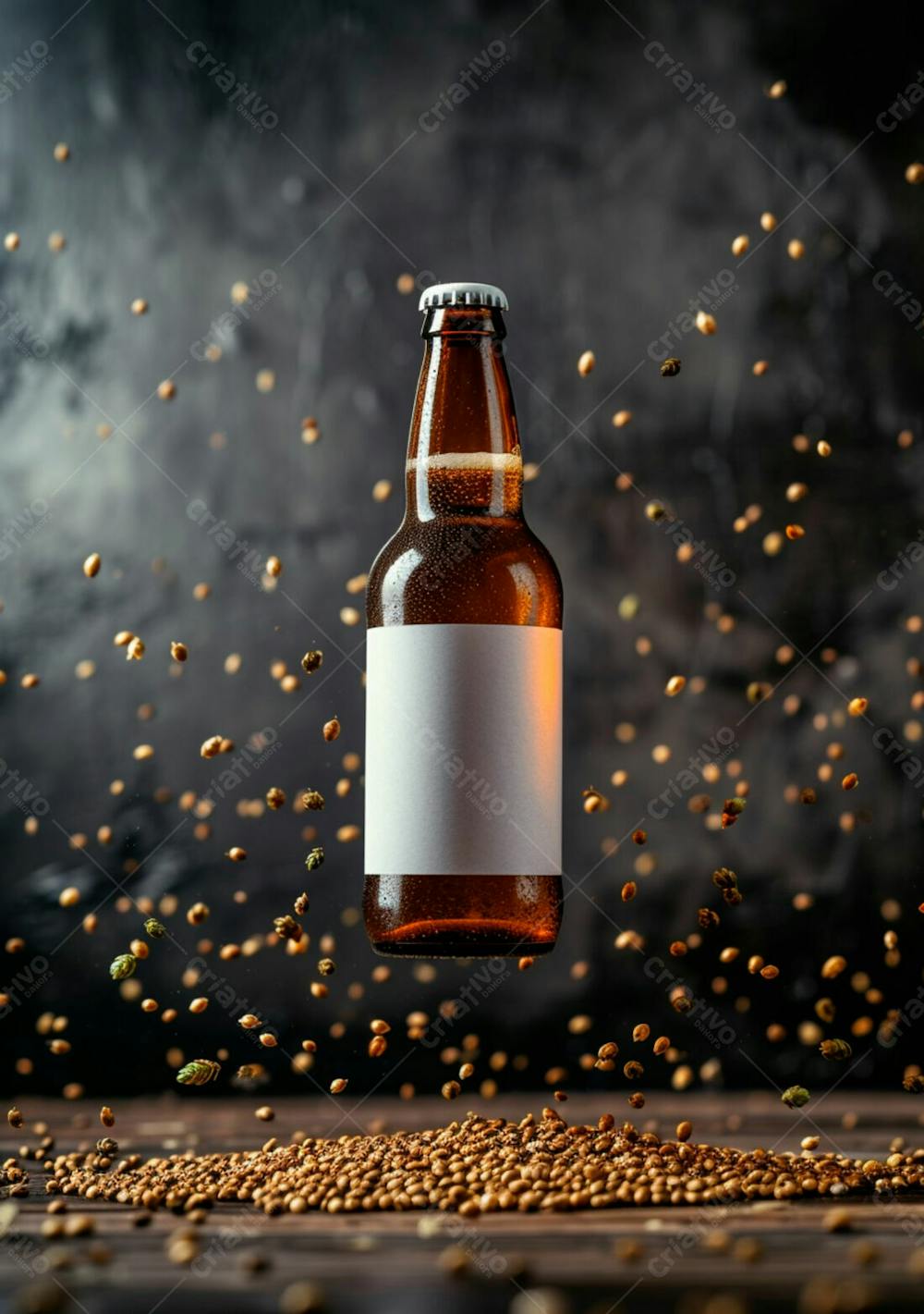 Garrafa De Cerveja Com Rótulo Branco Com Fundo De Lúpulo Seco 2