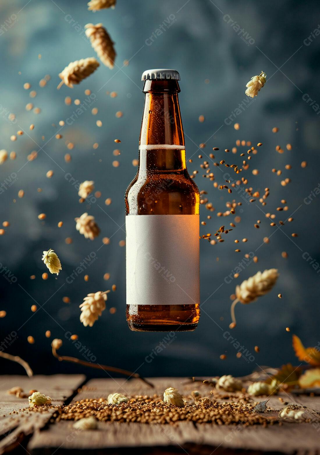Garrafa de cerveja suspensa com lúpulo