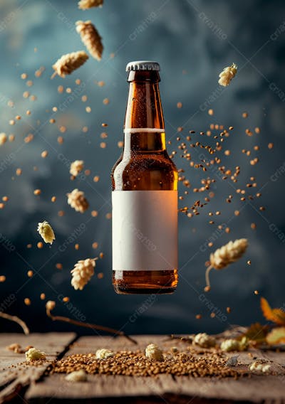 Garrafa De Cerveja Com Rótulo Branco Com Fundo De Lúpulo Seco 1