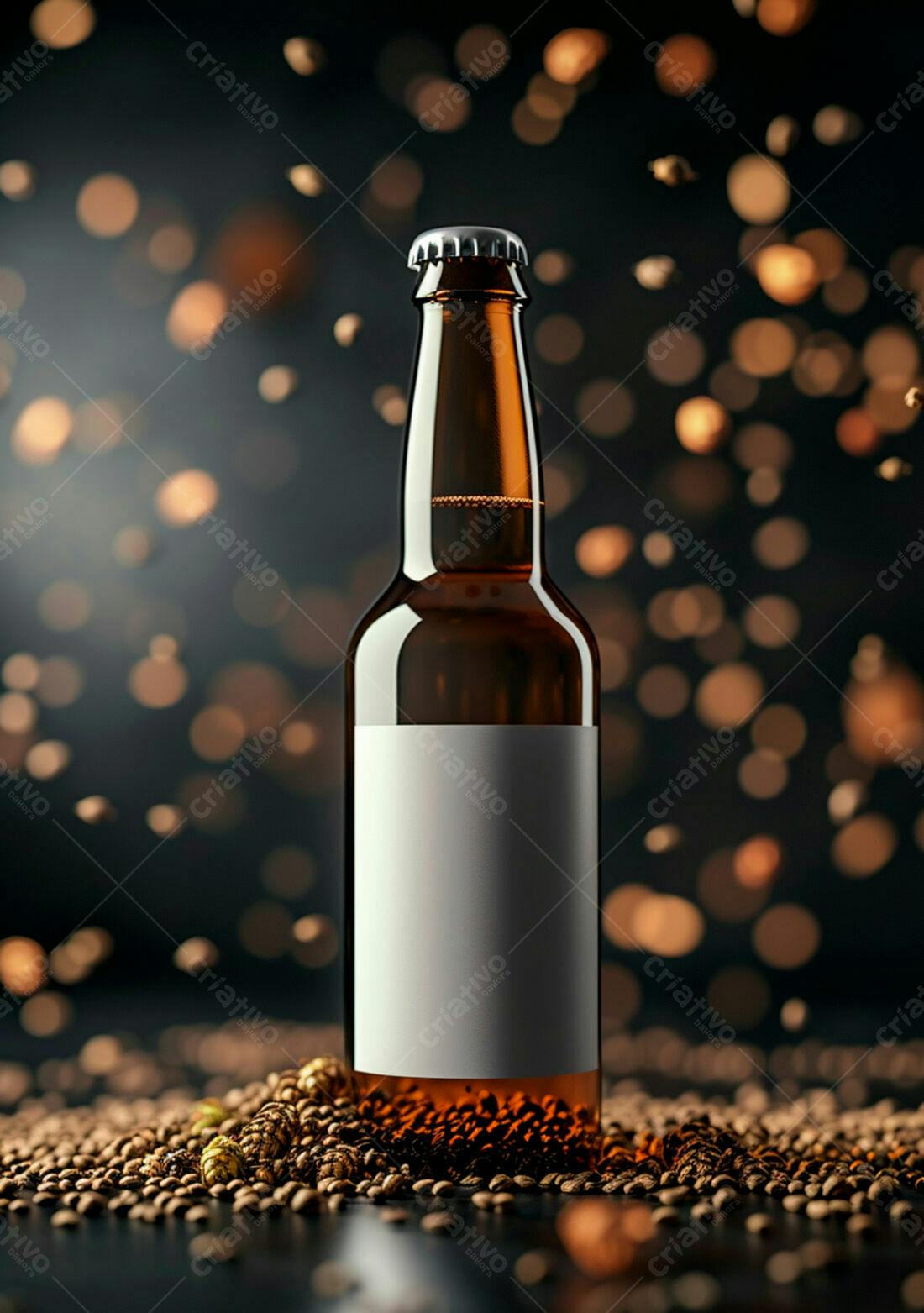 Garrafa de cerveja artesanal com lúpulo
