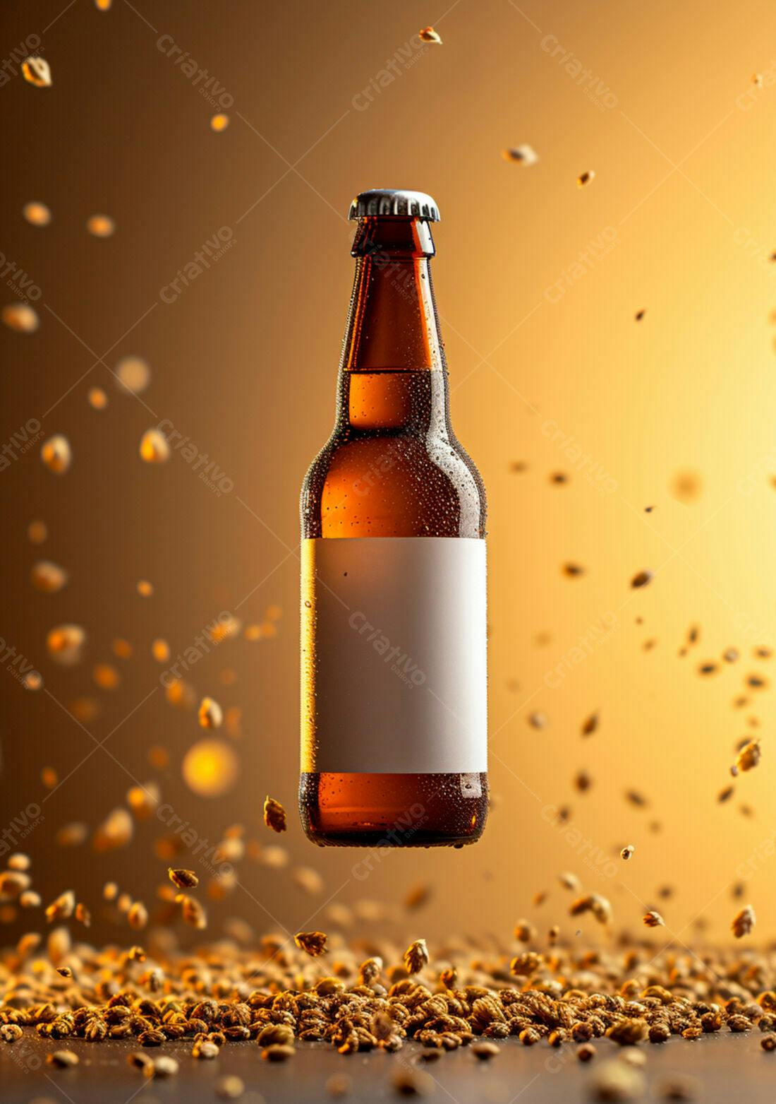 Garrafa de cerveja com etiqueta em branco