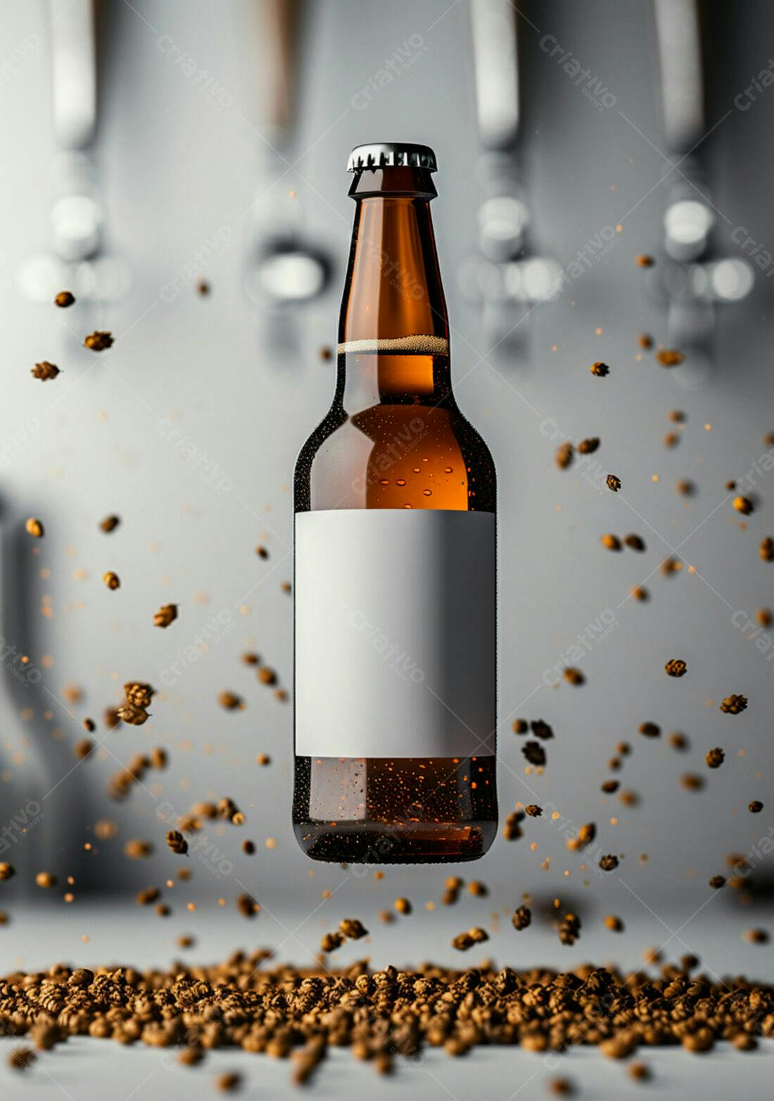 Garrafa de cerveja artesanal com lúpulo