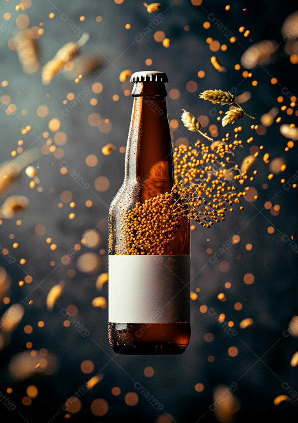 Garrafa De Cerveja Com Rótulo Branco Com Fundo De Lúpulo Seco 10