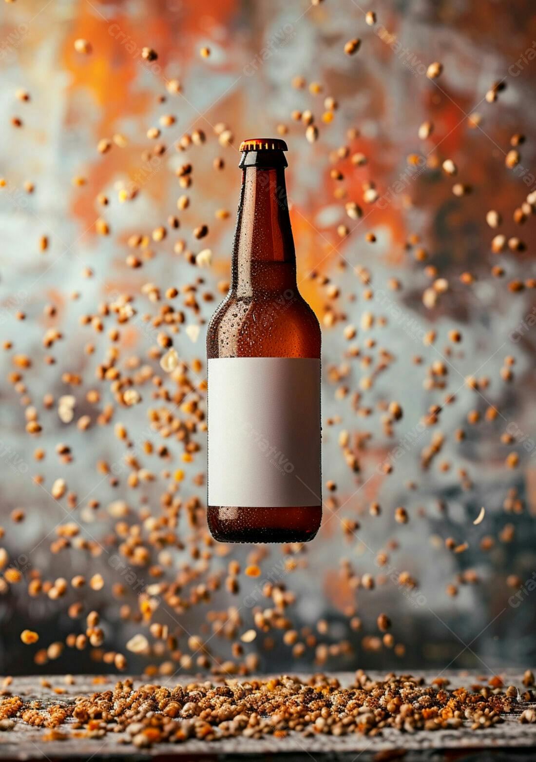 Garrafa de cerveja suspensa com grãos