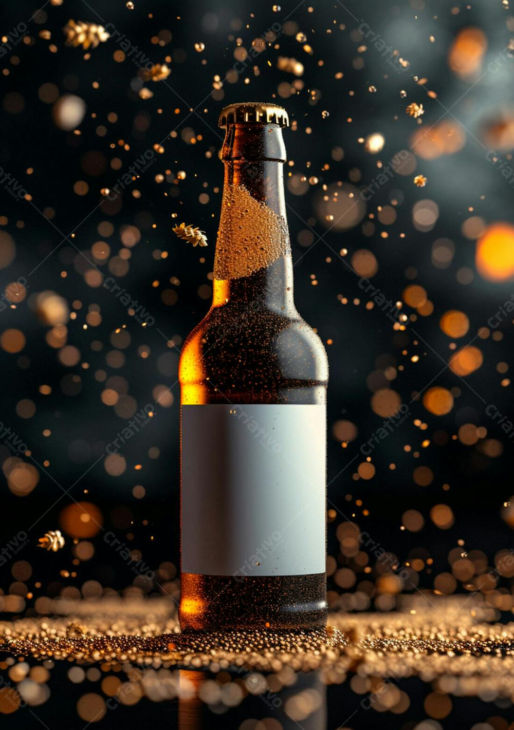 Garrafa De Cerveja Com Rótulo Branco Com Fundo De Lúpulo Seco 16