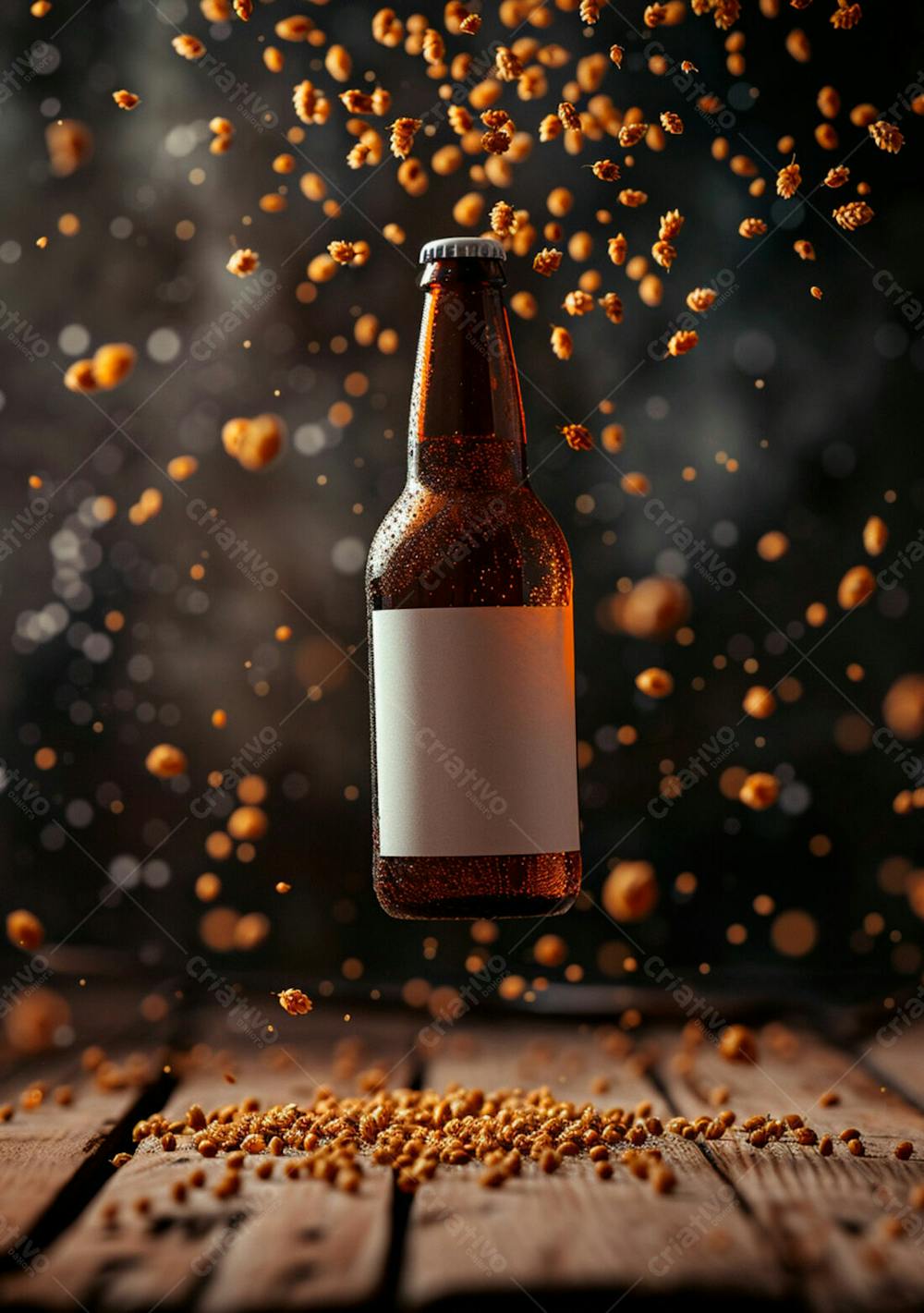 Garrafa De Cerveja Com Rótulo Branco Com Fundo De Lúpulo Seco 17