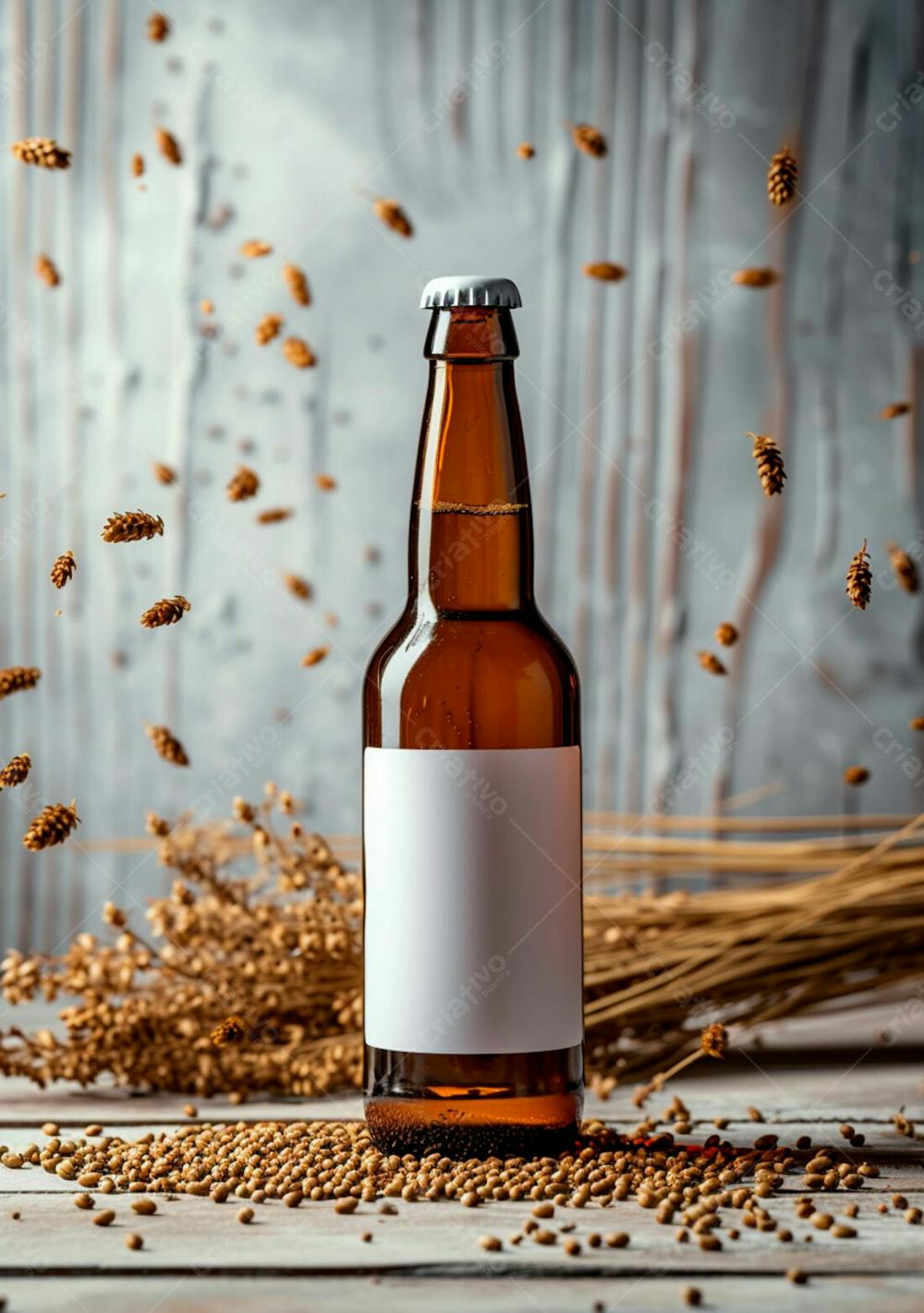 Garrafa De Cerveja Com Rótulo Branco Com Fundo De Lúpulo Seco 19