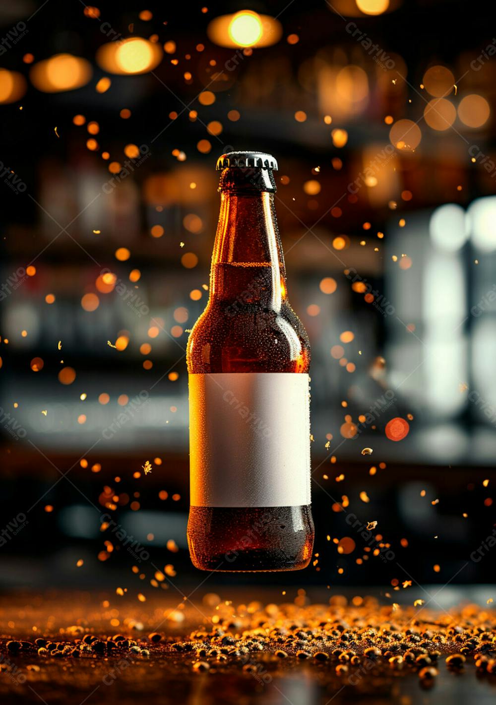 Garrafa De Cerveja Com Rótulo Branco Com Fundo De Lúpulo Seco 20