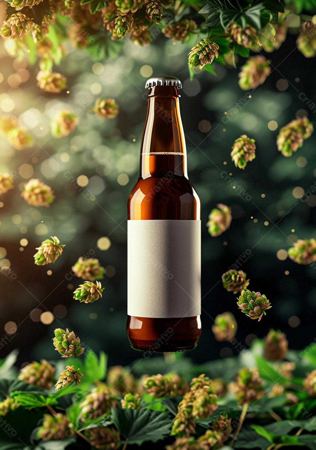 Garrafa de cerveja com lúpulo