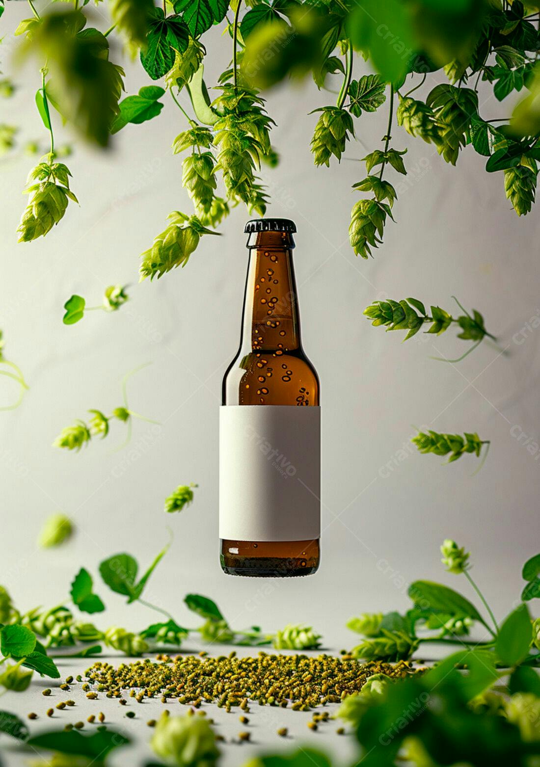 Garrafa de cerveja com lúpulo